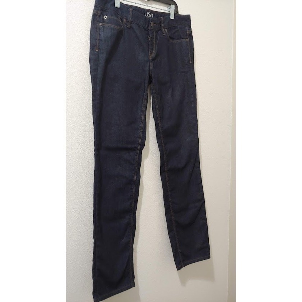 LOFT Womens Modern Straight Leg Jeans Size 4 Dark Wash Denim Classic Fit Stretch - Picture 4 of 10
